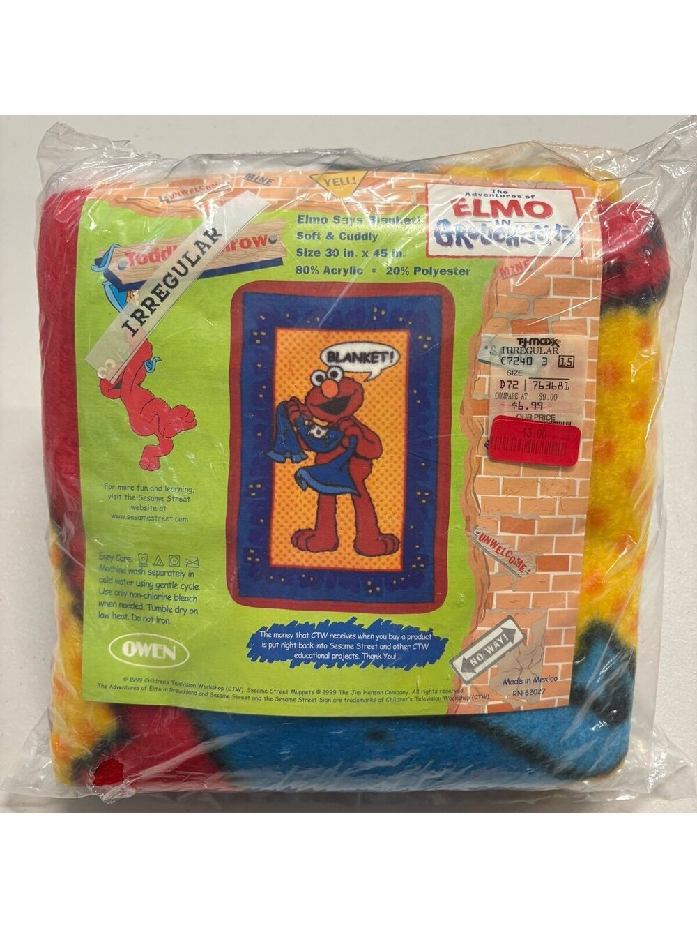 Vintage 1999 Elmo in Grouchland Toddler Throw Blanket 30x45 NEW Sealed Owen